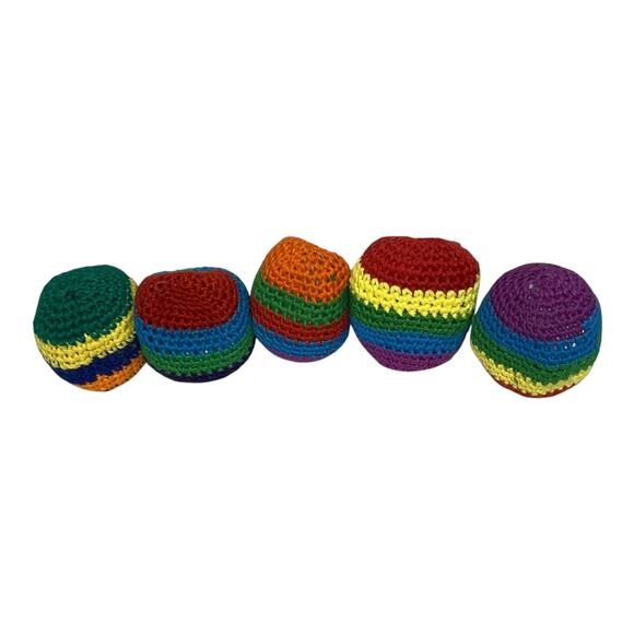 Lot of 5 Vintage 90s Crochet Rainbow Footbags Hacky Sack Style Hippy Bean Bags - Picture 2 of 9